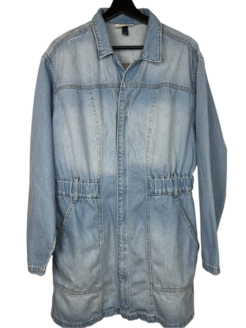 Universal Thread Faded Cinch Waist Denim Shirt Dress size 14 Light Blue Wash